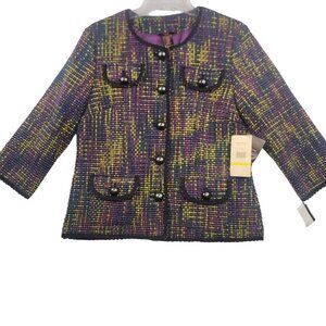NWT Multiples Women Tweed Button-Up Jacket Multi-Color Size M Acrylic Wool Blend